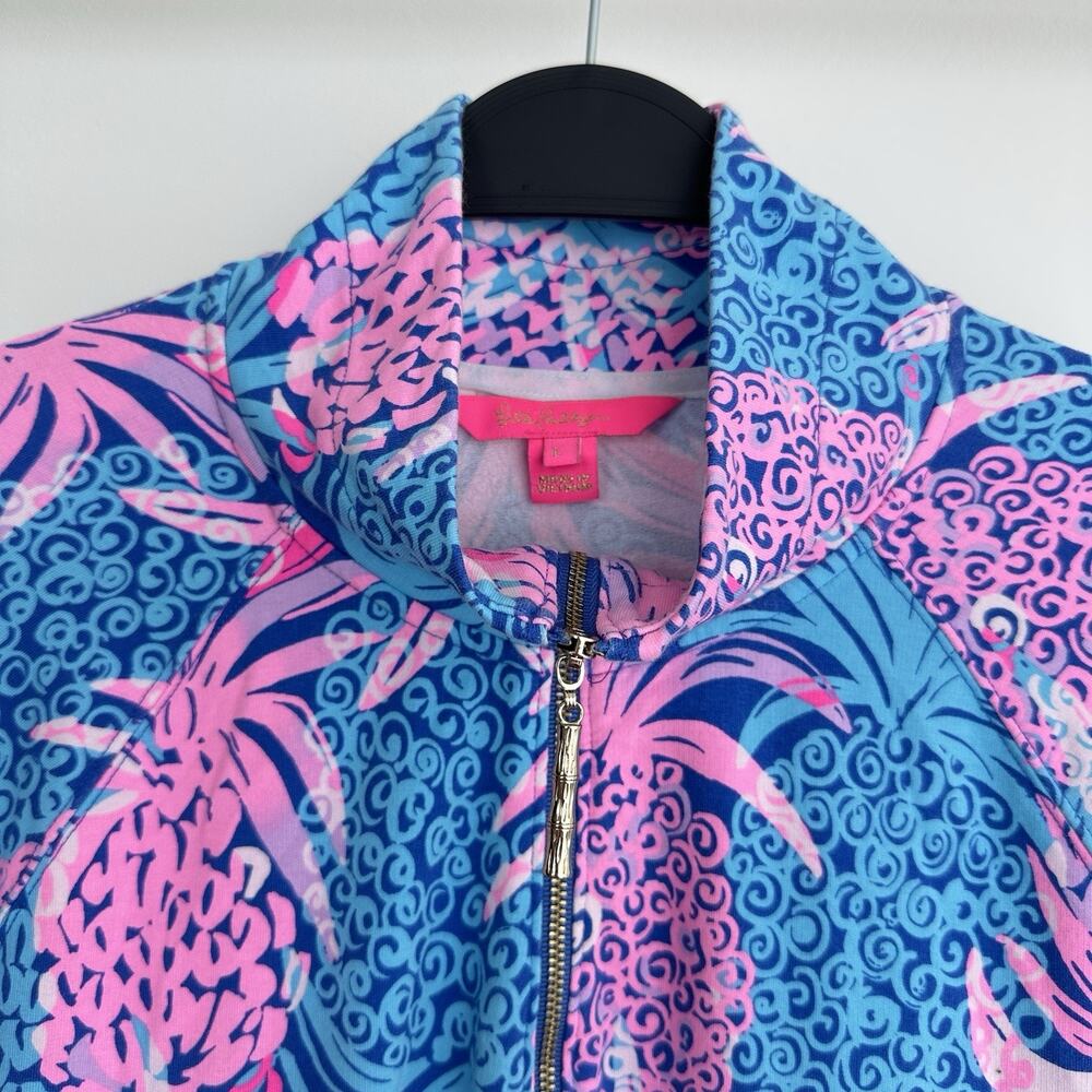 Lilly Pulitzer Skipper Popover Dress Large Blue Pink Pineapple Tropical Resort - Picture 5 of 12